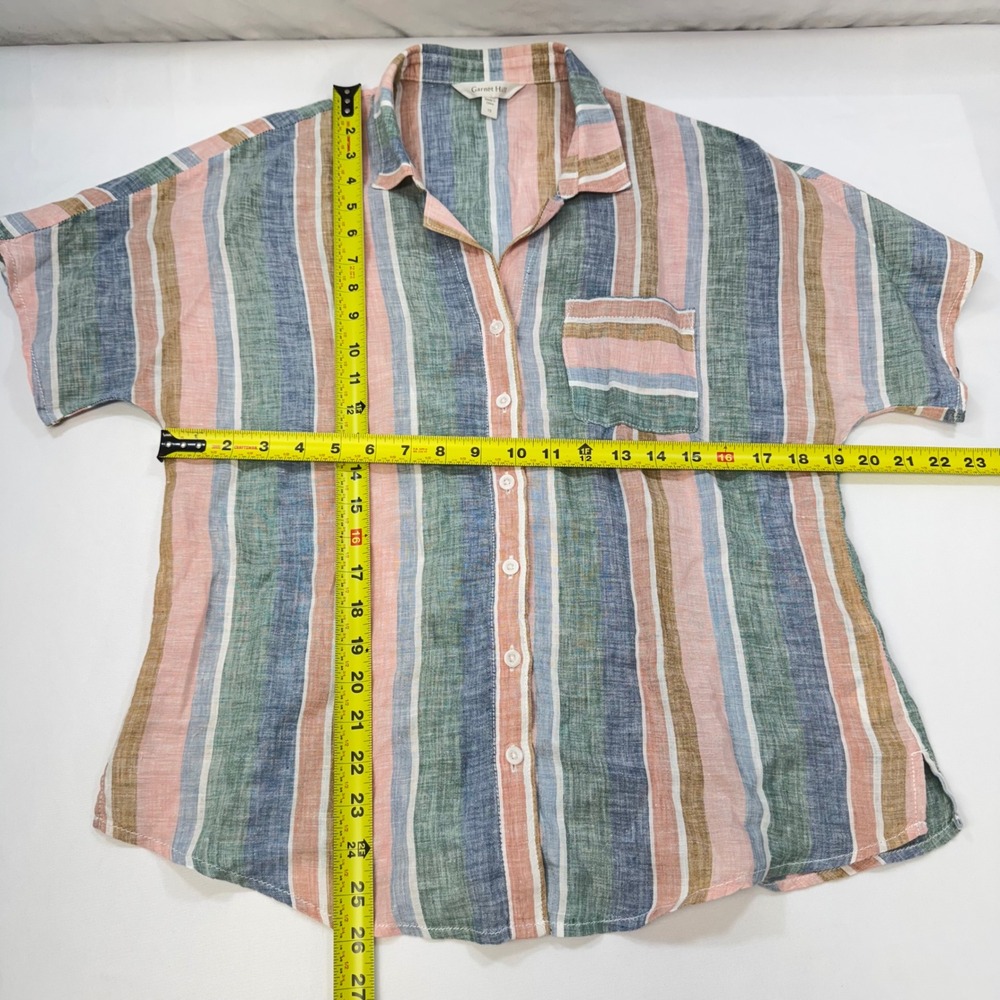 Garnet Hill Button Down S/S Shirt Womens 10 Multi Color Striped 100% Linen Top - Picture 8 of 11
